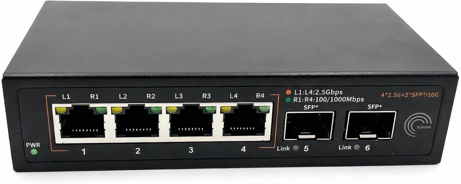 Elfcam 10 gigabitowy przełącznik światłowodowy z 2 portami 10G SFP+