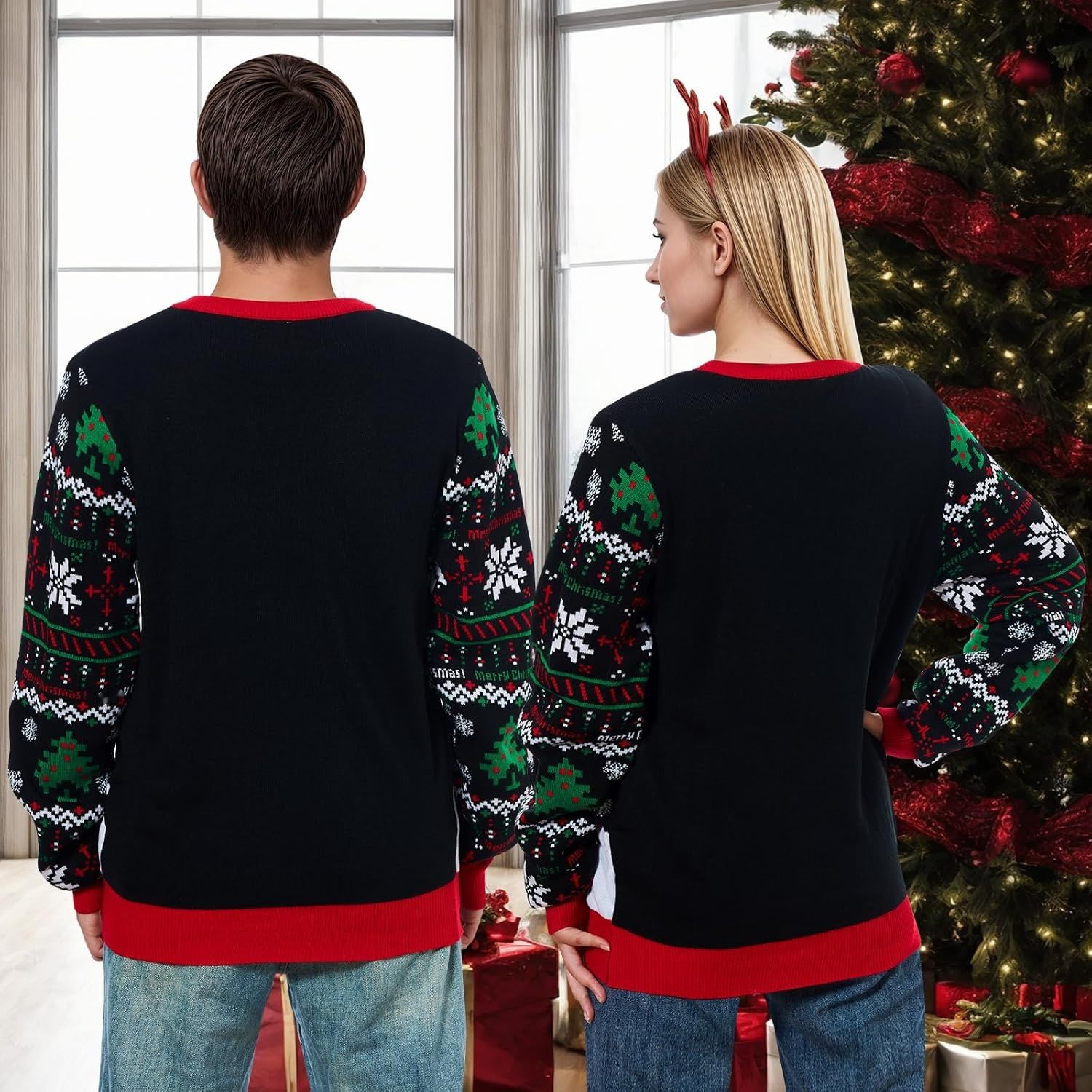 Sweter świąteczny uniseks Belovecol z diodami LED, brzydki świąteczny