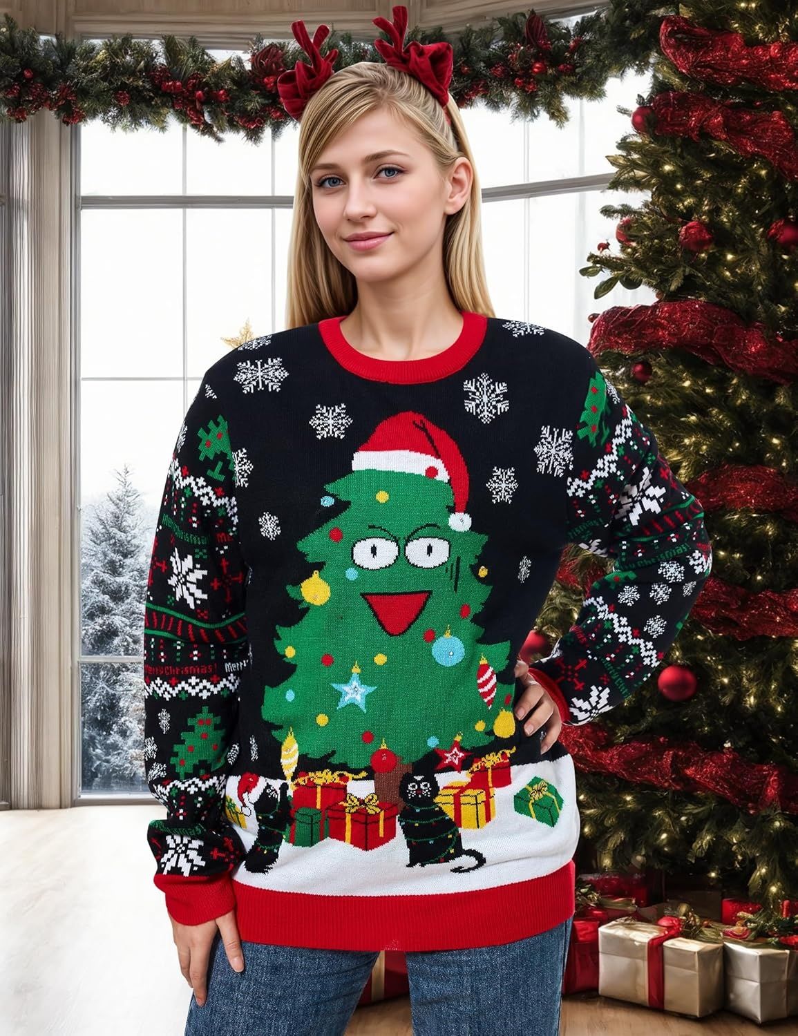 Sweter świąteczny uniseks Belovecol z diodami LED, brzydki świąteczny