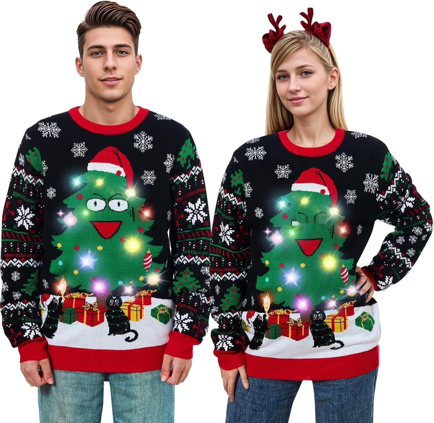 Sweter świąteczny uniseks Belovecol z diodami LED, brzydki świąteczny