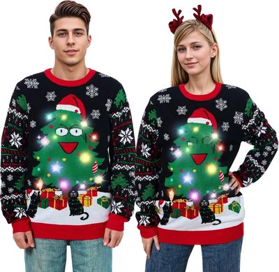 Sweter świąteczny uniseks Belovecol z diodami LED, brzydki świąteczny