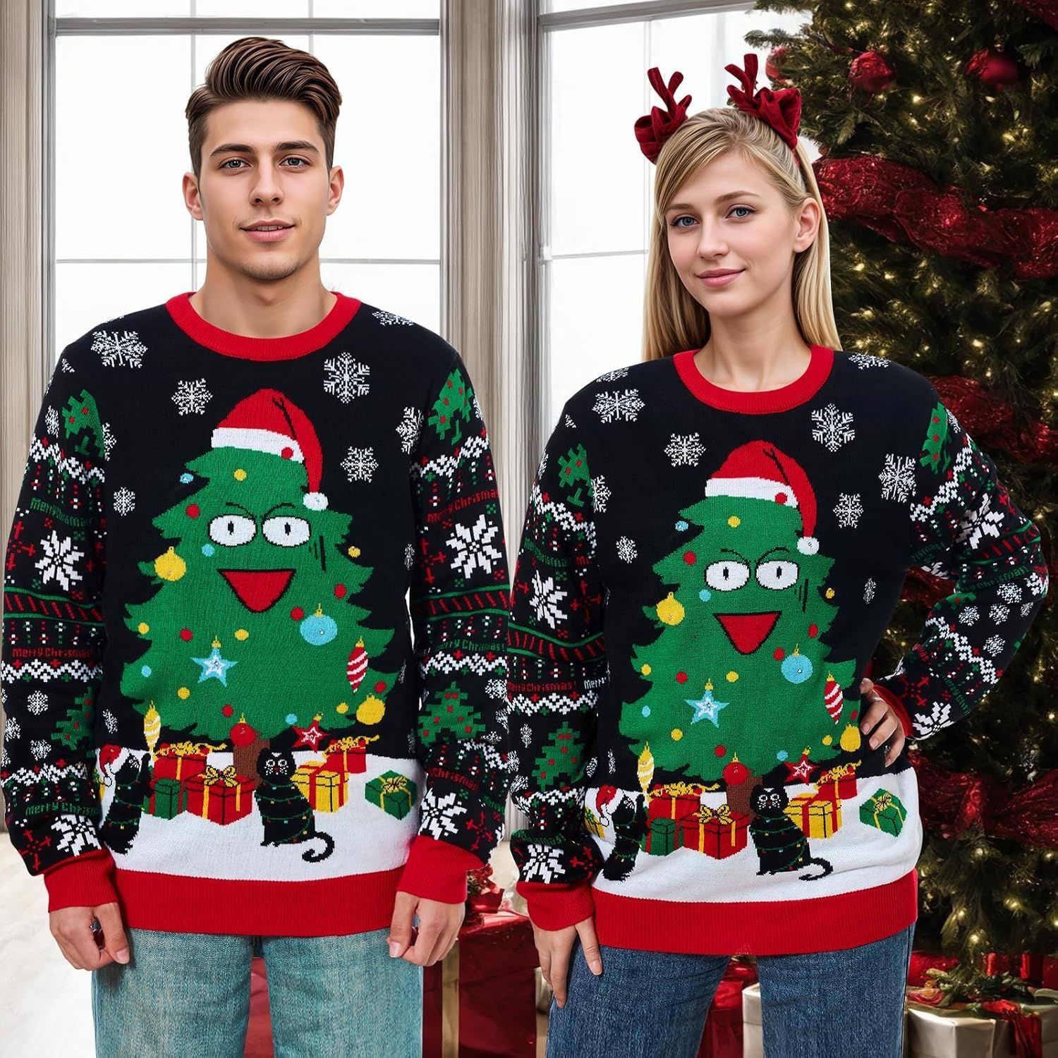 Sweter świąteczny uniseks Belovecol z diodami LED, brzydki świąteczny