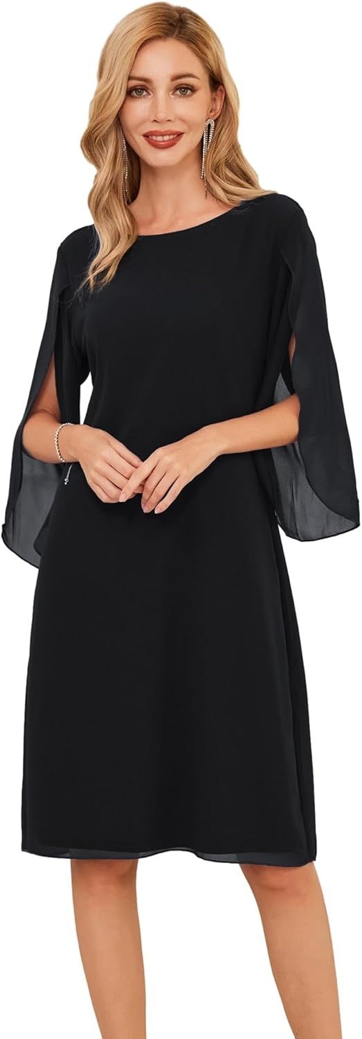 GRACE KARIN – elegancka sukienka z szyfonu, 3/4 rękawy, luźny krój