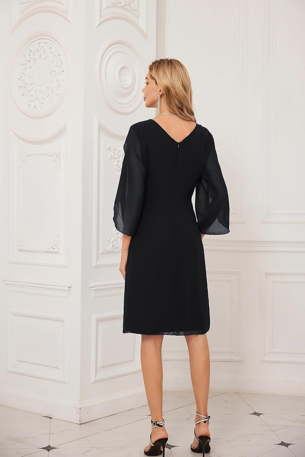 GRACE KARIN – elegancka sukienka z szyfonu, 3/4 rękawy, luźny krój