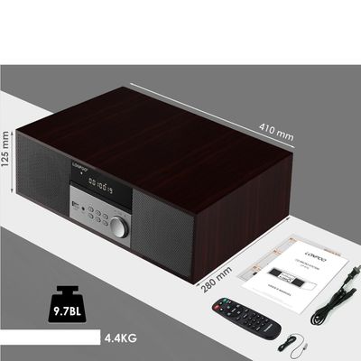 Mikrowieża stereo Hi-Fi LONPOO LP-816 40 W z CD, Bluetooth, FM, USB i obudową drewnianą