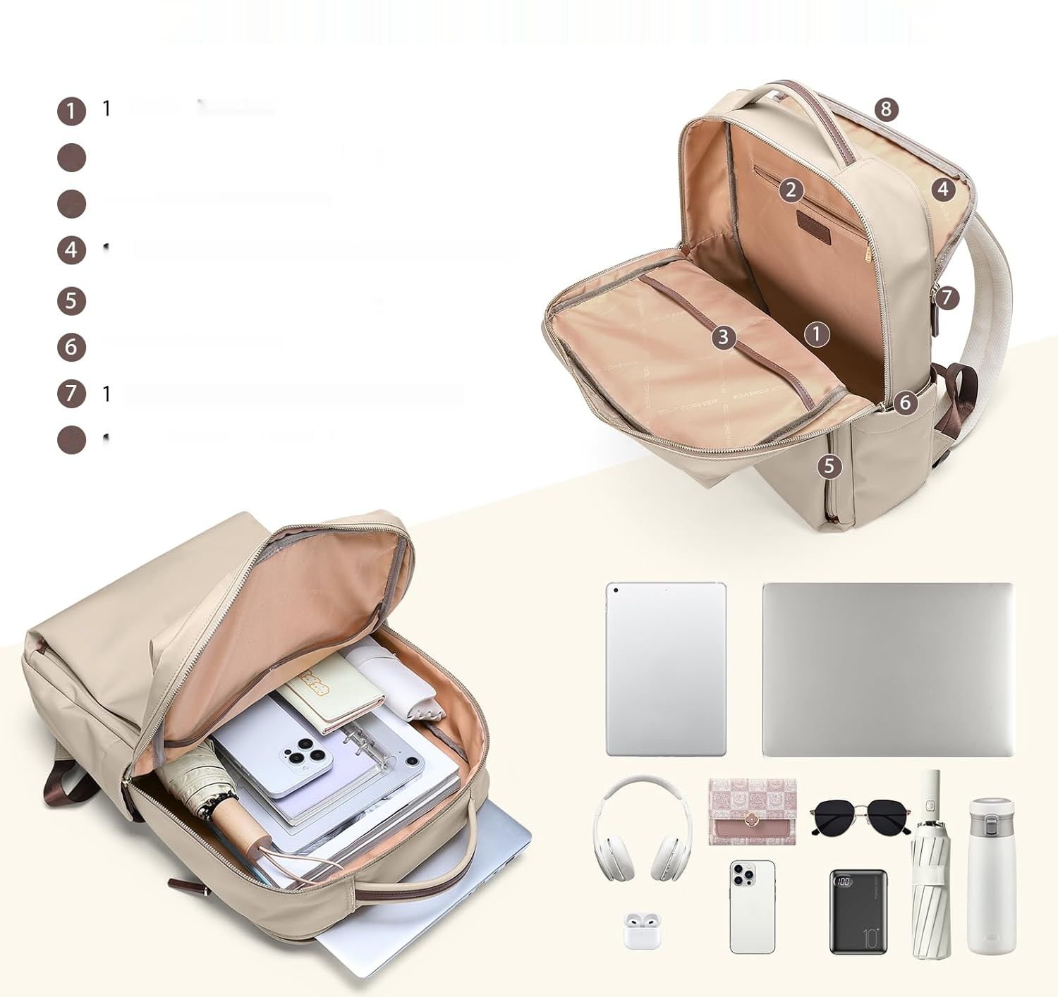 GOLF QUALITY Laptop Backpack, Hand Luggage, 16 Inches, Backpack for Men and Women, Business Backpack, Waterproof, Backpack Daypack for School, Cycling, Leisure and Travel, apricot, 16 Zoll
