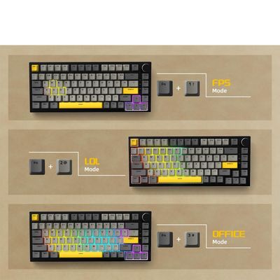 YINDIAO AK820 – przewodowa klawiatura mechaniczna 75% ANSI z pokrętłem, 81 klawiszy, RGB (Szary / Starry Grey)