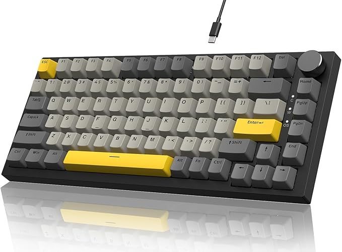 YINDIAO AK820 – przewodowa klawiatura mechaniczna 75% ANSI z pokrętłem, 81 klawiszy, RGB (Szary / Starry Grey)