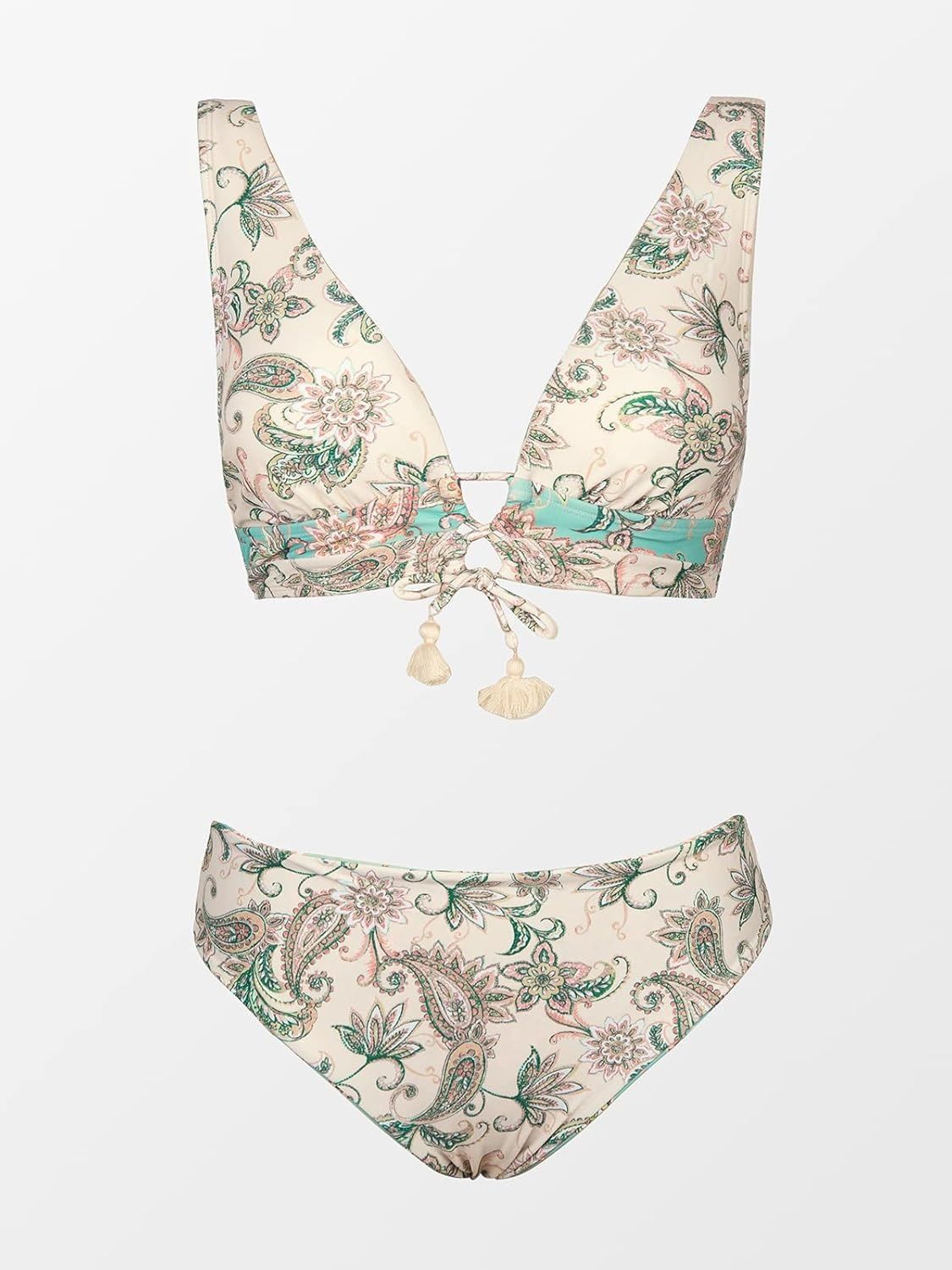 CUPSHE Dwuczęściowy strój kąpielowy damski V-neck z troczkami