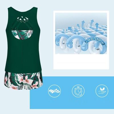 JASAMBAC Tankini – 3-częściowy kostium kąpielowy damski z nadrukiem kwiatowym