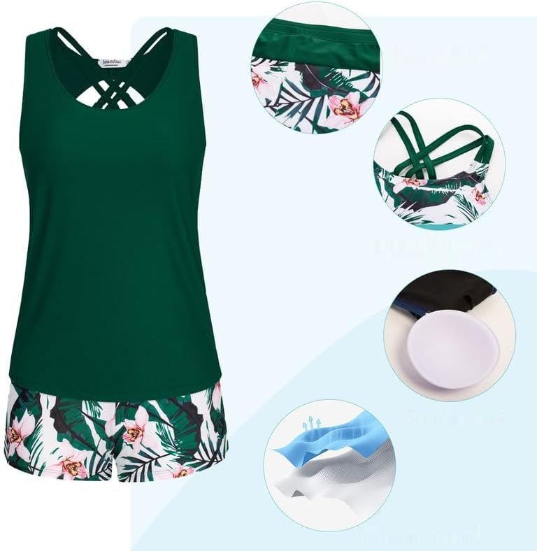 JASAMBAC Tankini – 3-częściowy kostium kąpielowy damski z nadrukiem kwiatowym