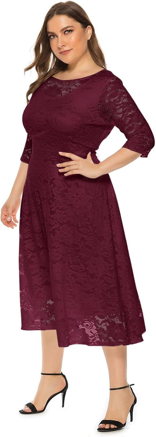 Odizli – elegancka sukienka damska z koronką i rękawami 3/4, na wesela