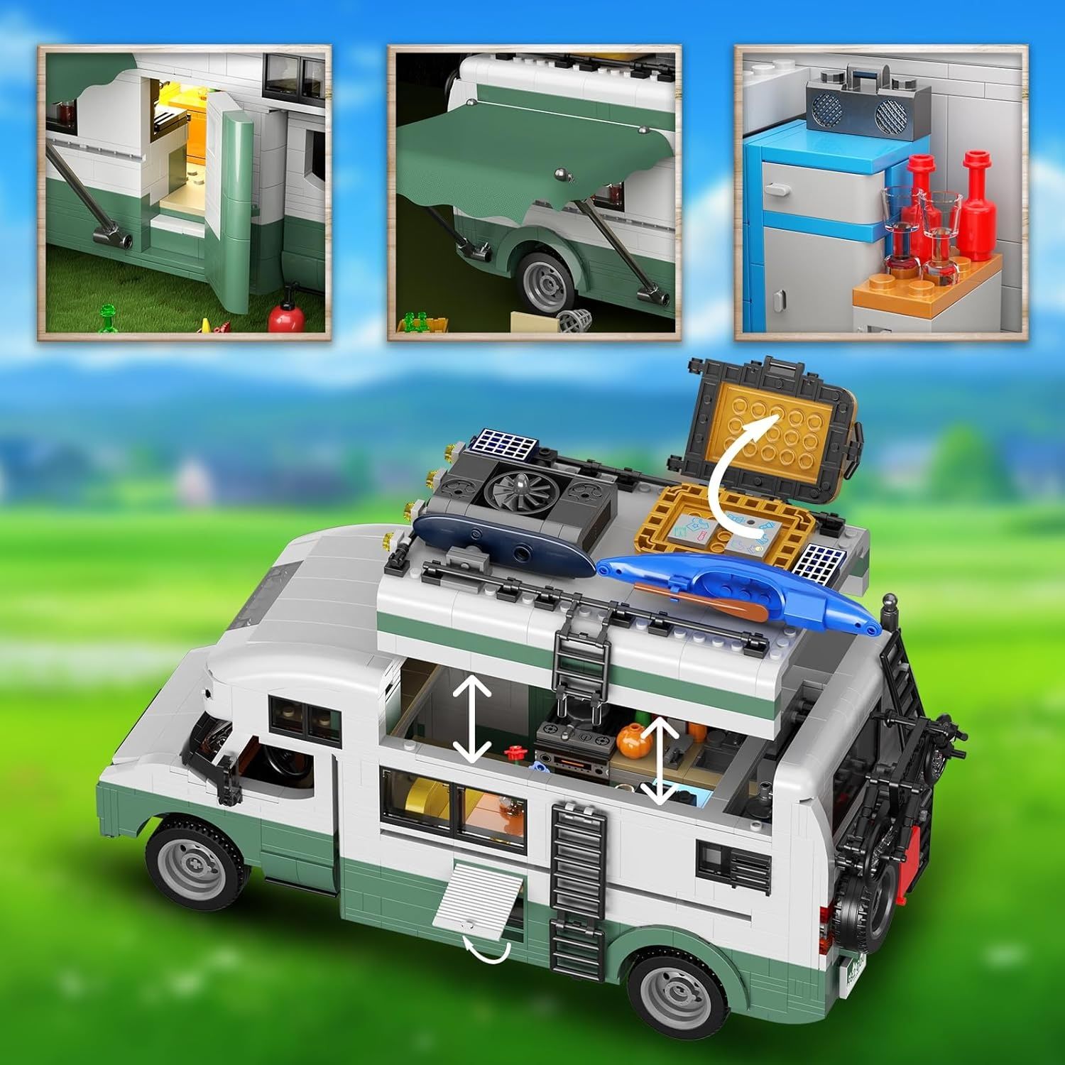 Millionspring Zestaw Klocków Campingowy Camper z Oświetleniem LED (1586 elementów)