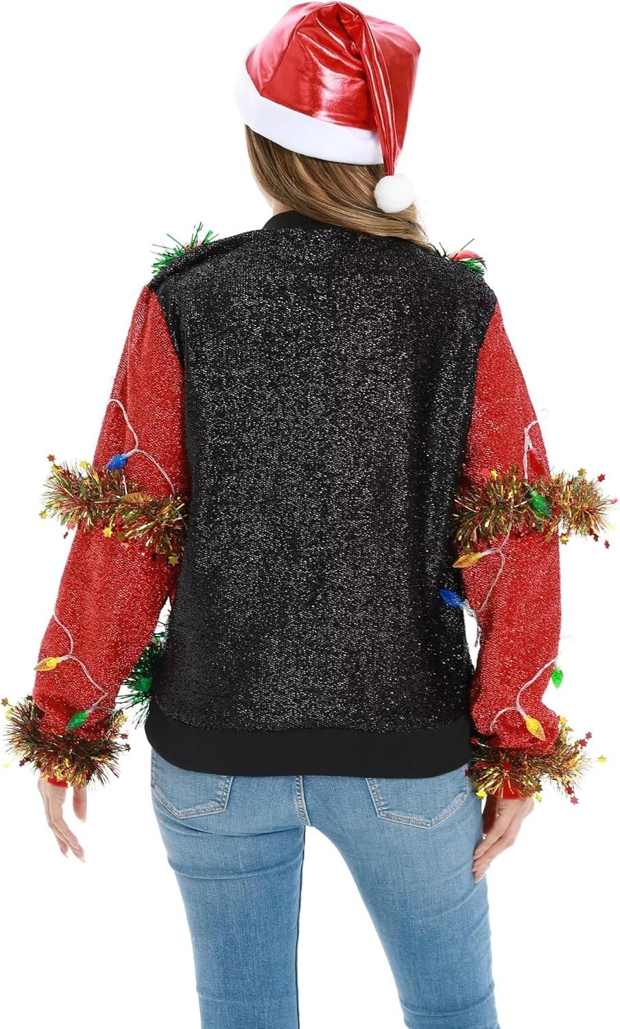 Świąteczny sweter LED – kreatywny, świecący, z ozdobami bożonarodzeniowymi