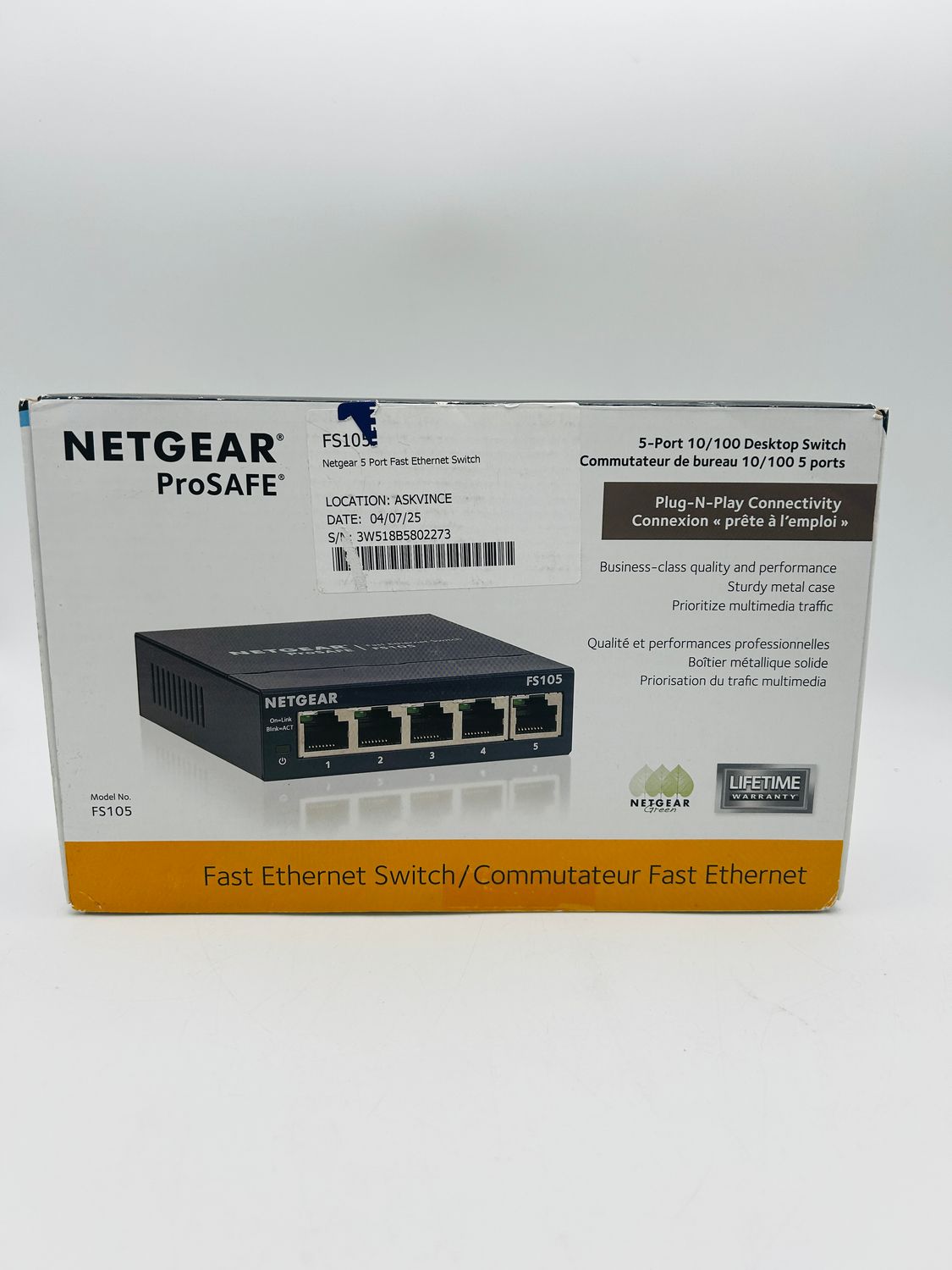 NETGEAR FS105NA przełącznik sieciowy 5-portowy 10/100 Mb/s
