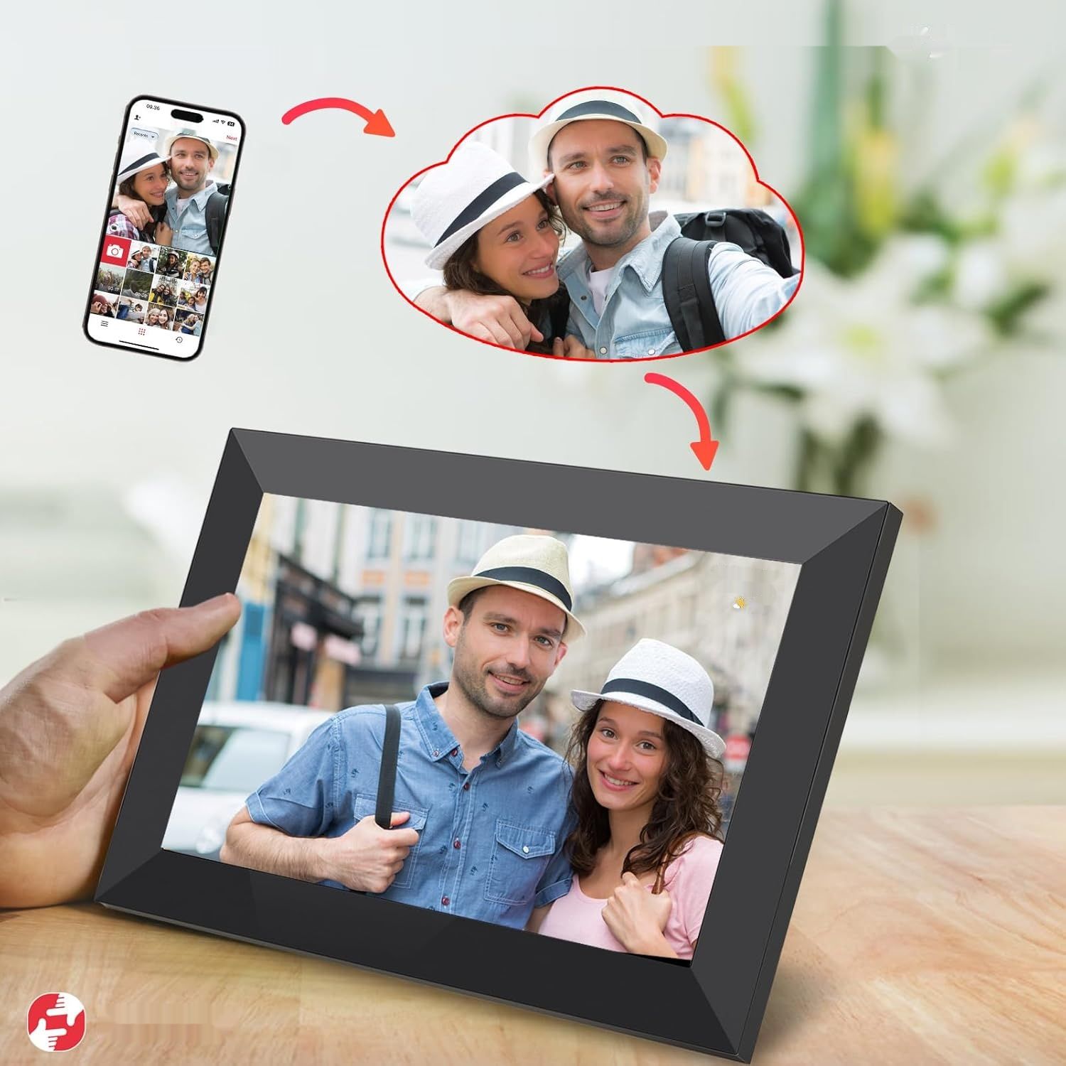 Cyfrowa ramka na zdjęcia WiFi VESWWE 10,1" z ekranem dotykowym i aplikacją Frameo