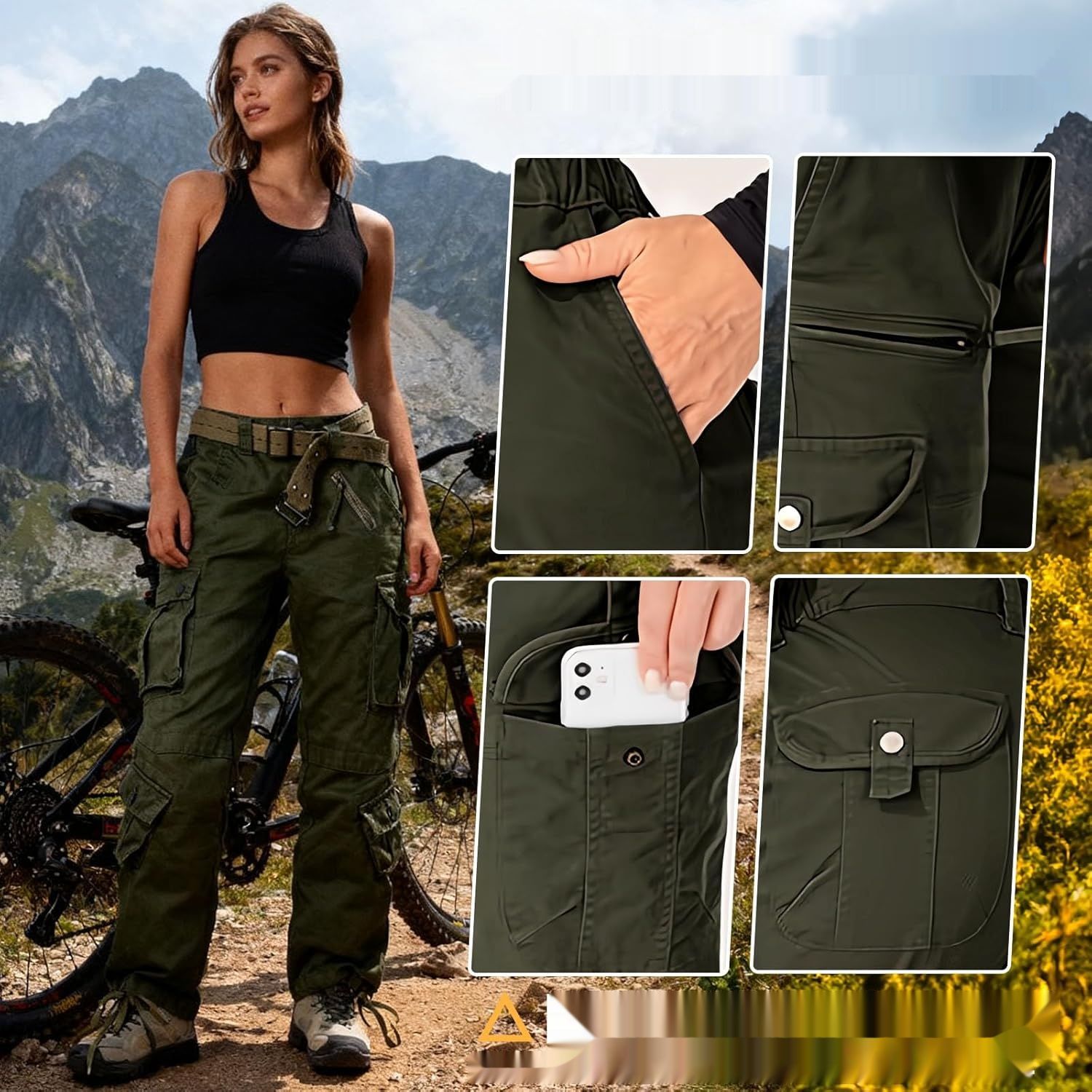 Damskie spodnie cargo Army Green 8-Tag 38
