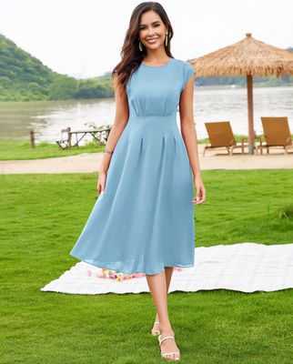 Błękitna elegancka sukienka koktajlowa w stylu vintage, rozmiar L
