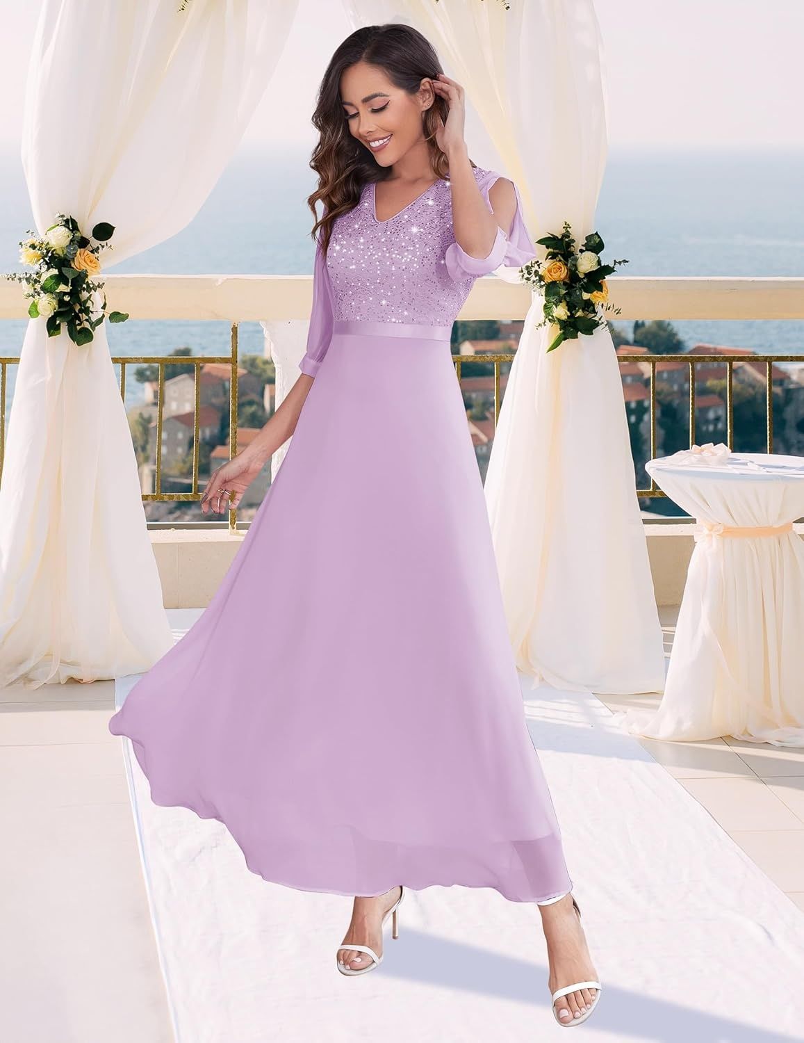 Wedtrend elegancka sukienka wieczorowa z koronką i cekinami
