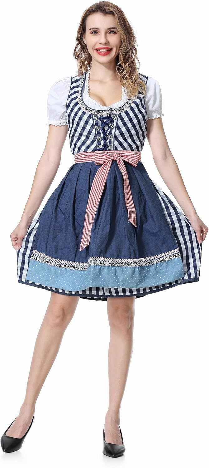 Dirndl midi – tradycyjna sukienka damska, komplet 3‑częściowy