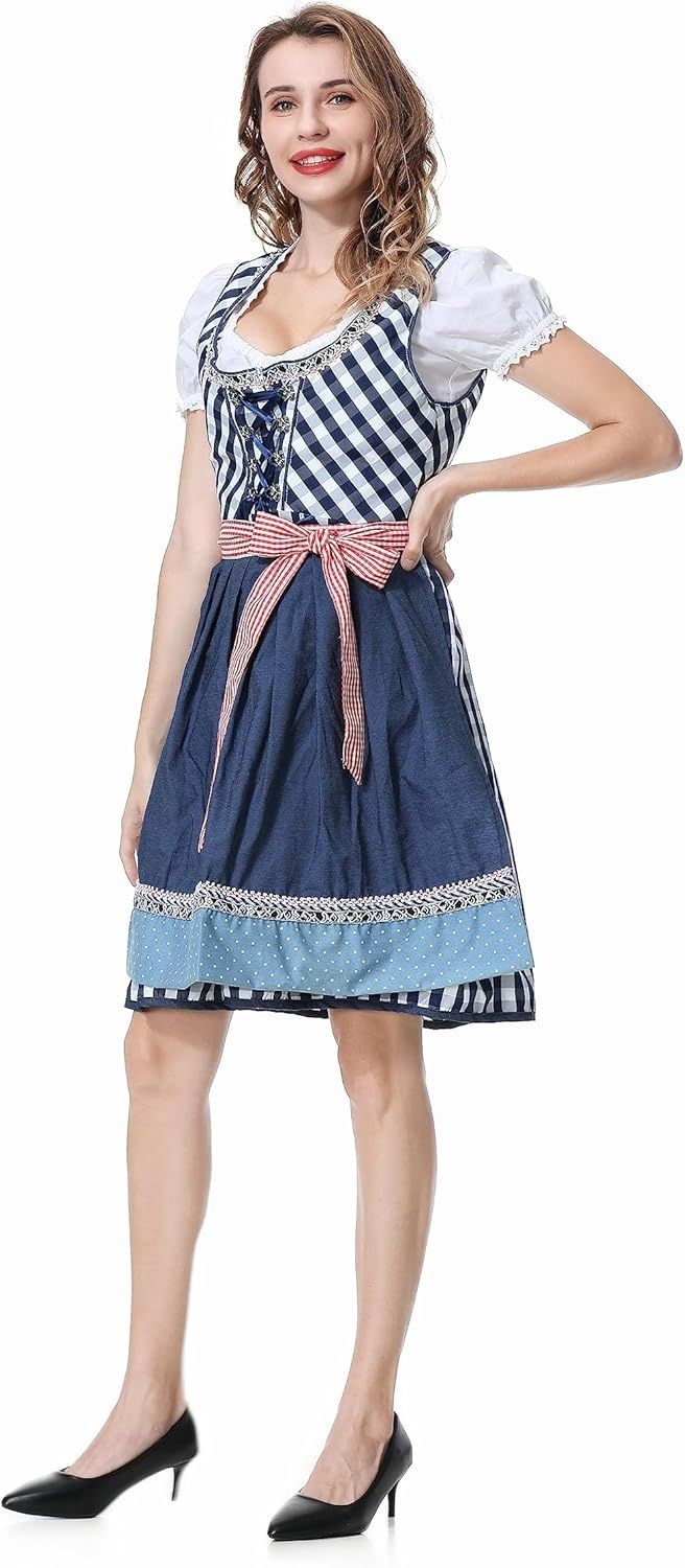 Dirndl midi – tradycyjna sukienka damska, komplet 3‑częściowy