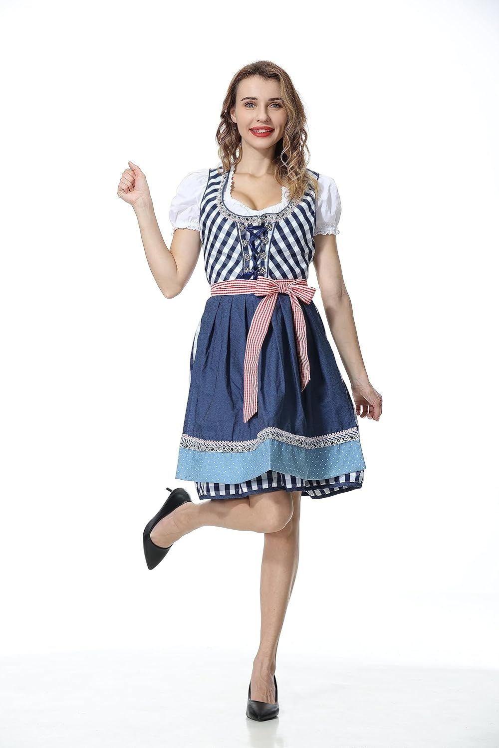 Dirndl midi – tradycyjna sukienka damska, komplet 3‑częściowy