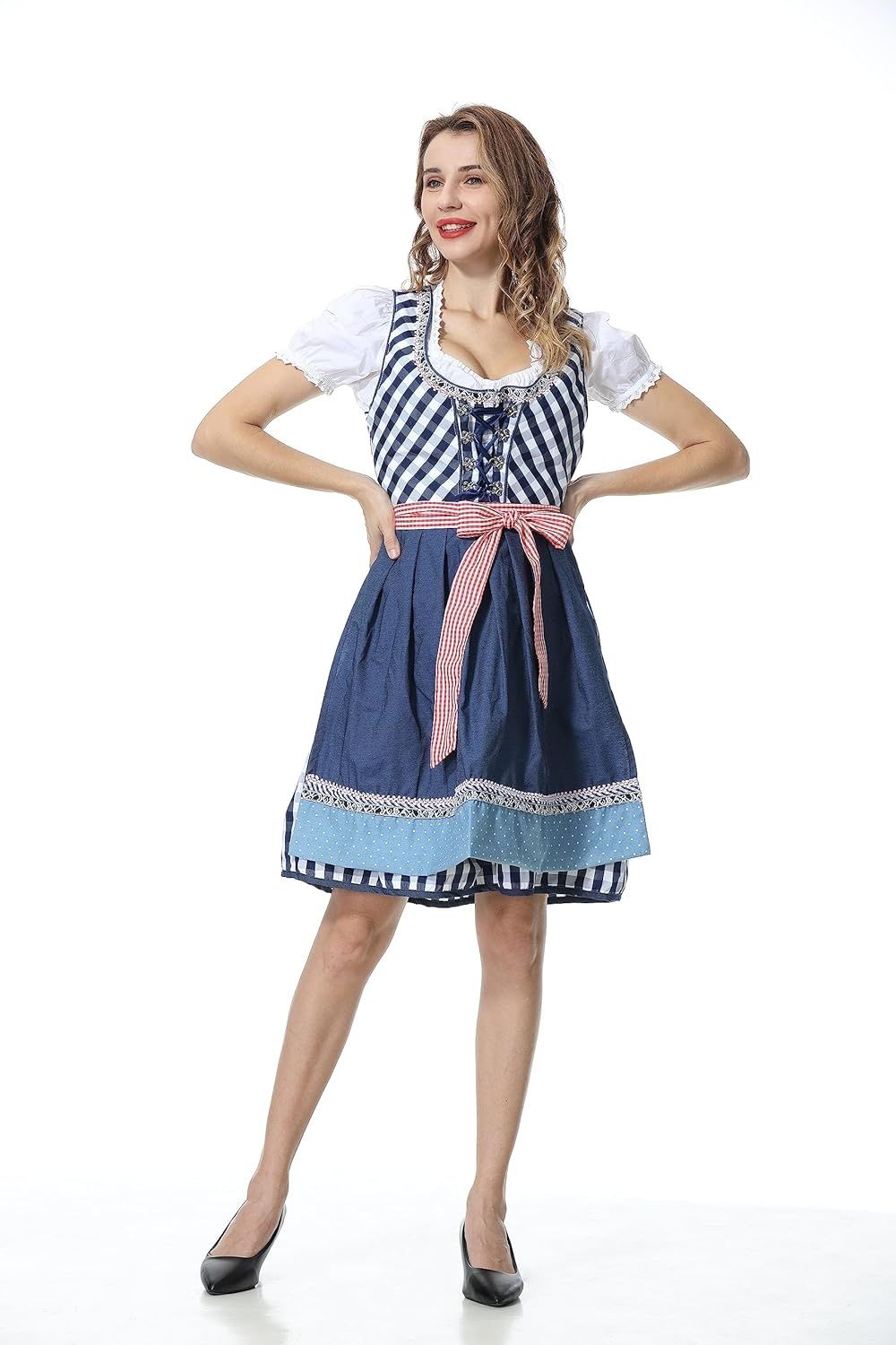 Dirndl midi – tradycyjna sukienka damska, komplet 3‑częściowy
