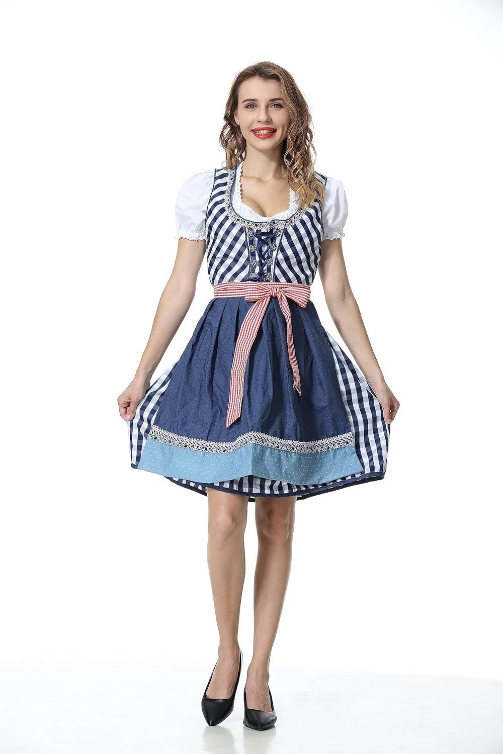 Dirndl midi – tradycyjna sukienka damska, komplet 3‑częściowy