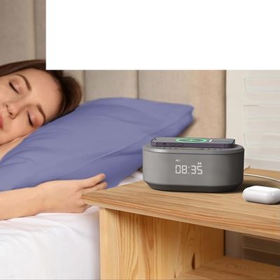 Bezprzewodowy radiobudzik i-box Dawn z ładowarką Qi, USB, Bluetooth i radiem FM