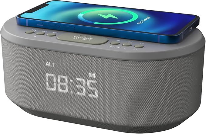 Bezprzewodowy radiobudzik i-box Dawn z ładowarką Qi, USB, Bluetooth i radiem FM