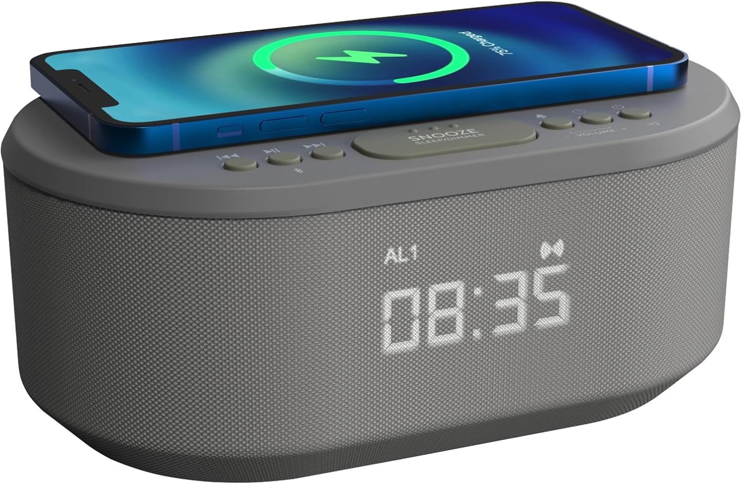 Bezprzewodowy radiobudzik i-box Dawn z ładowarką Qi, USB, Bluetooth i radiem FM