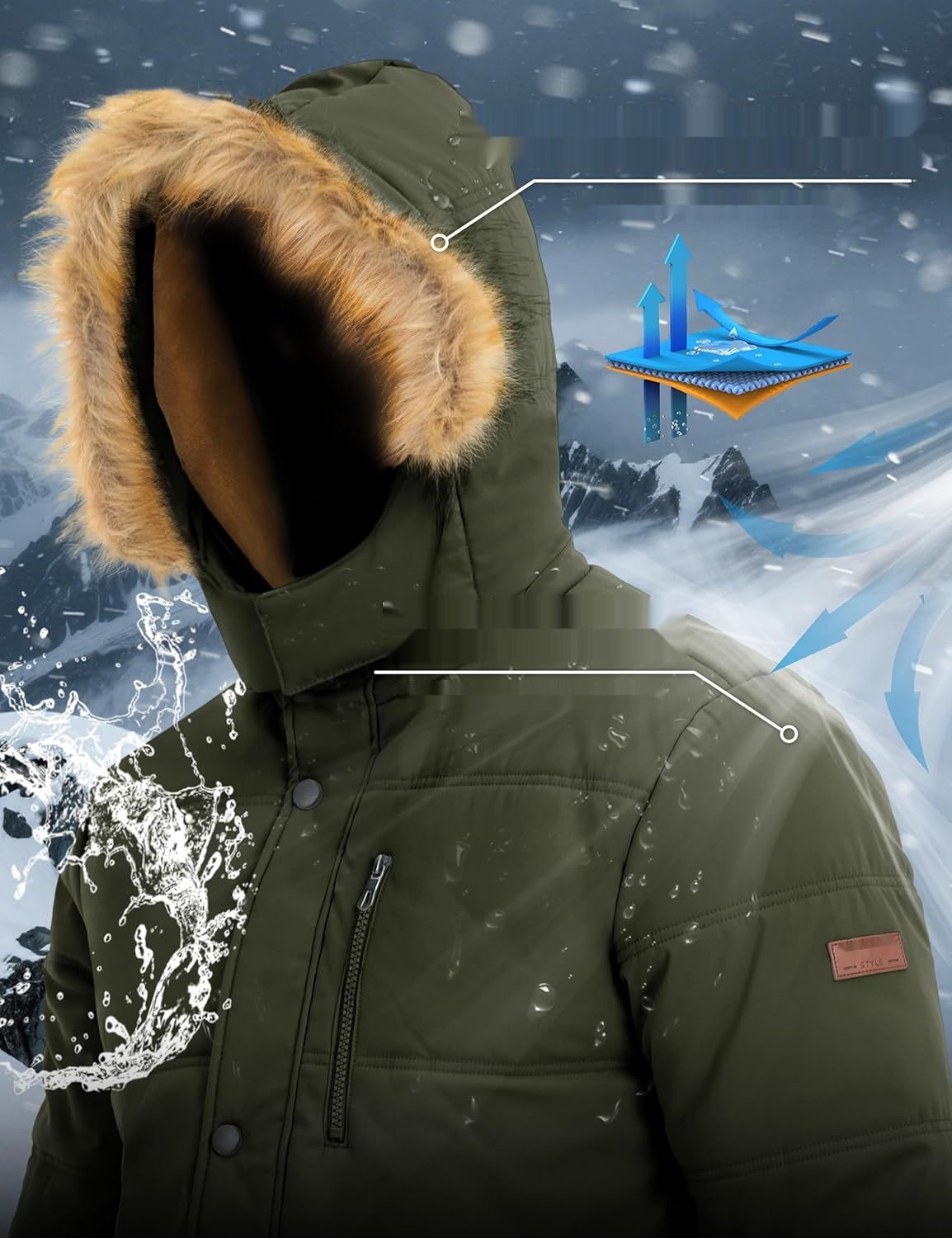 MAGCOMSEN Męska zimowa parka z futrzaną podszewką