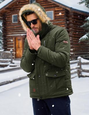 MAGCOMSEN Męska zimowa parka z futrzaną podszewką