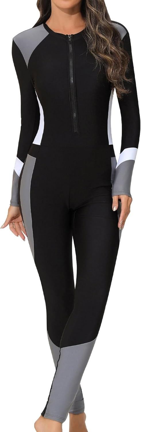 SEAUR Jednoczęściowy strój kąpielowy rash guard dla kobiet z zamkiem z przodu
