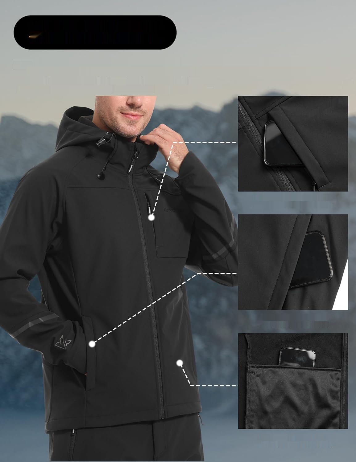 KUTOOK Męska Kurtka Softshell z Kapturem