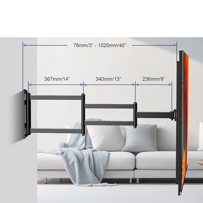 suptek A1L – uchwyt TV na ścianę z długim ramieniem 1020 mm, do telewizorów 23–65 cali
