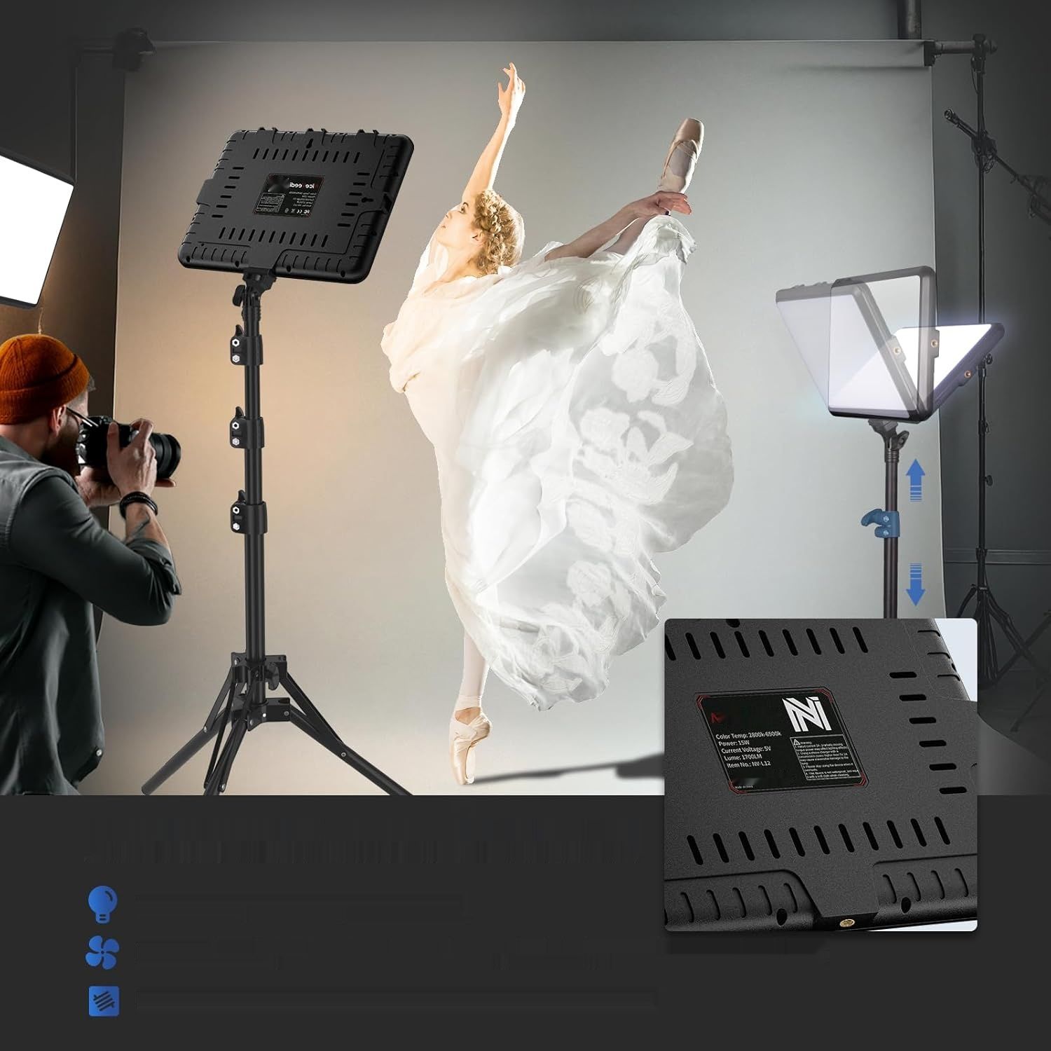 2‑częściowy zestaw oświetlenia wideo LED Arsoer