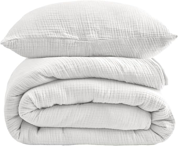 DerF HOME Pościel muślinowa 200 x 220 cm biała 3-częściowa
