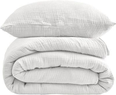 DerF HOME Pościel muślinowa 200 x 220 cm biała 3-częściowa
