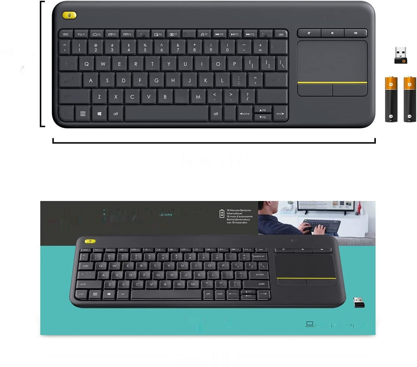Logitech K400 Plus Bezprzewodowa Klawiatura TV z Panelem Dotykowym, Łt
