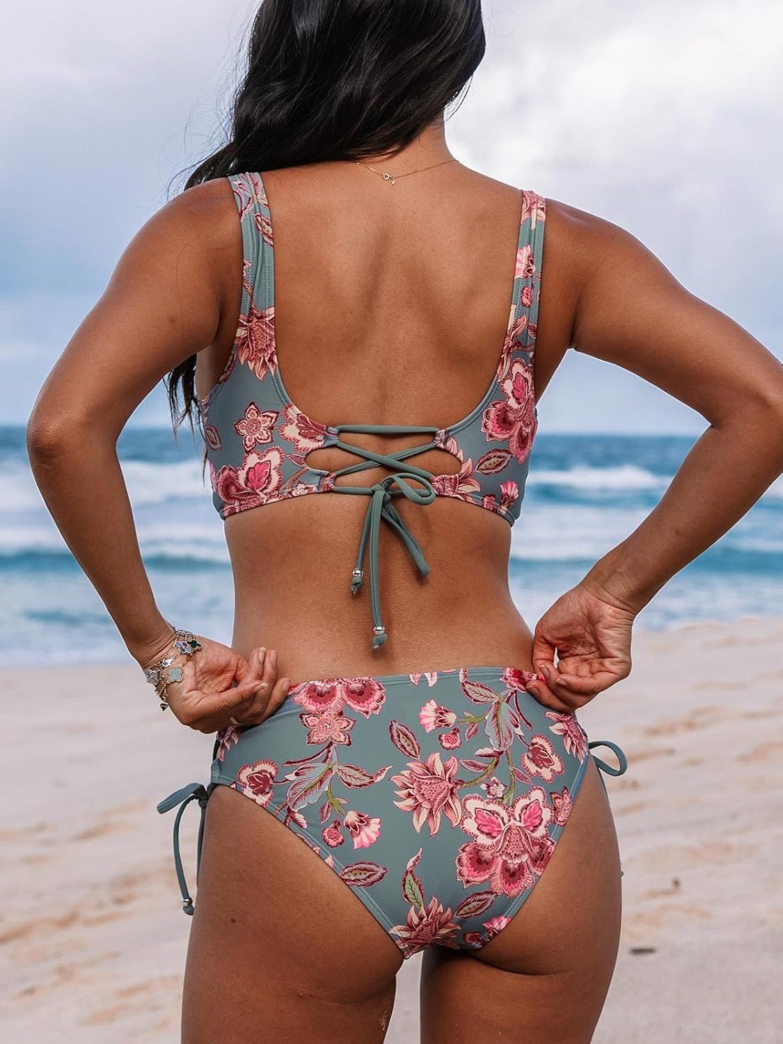 CUPSHE damski bikini dwuczęściowy w kwiaty z wiązaniem
