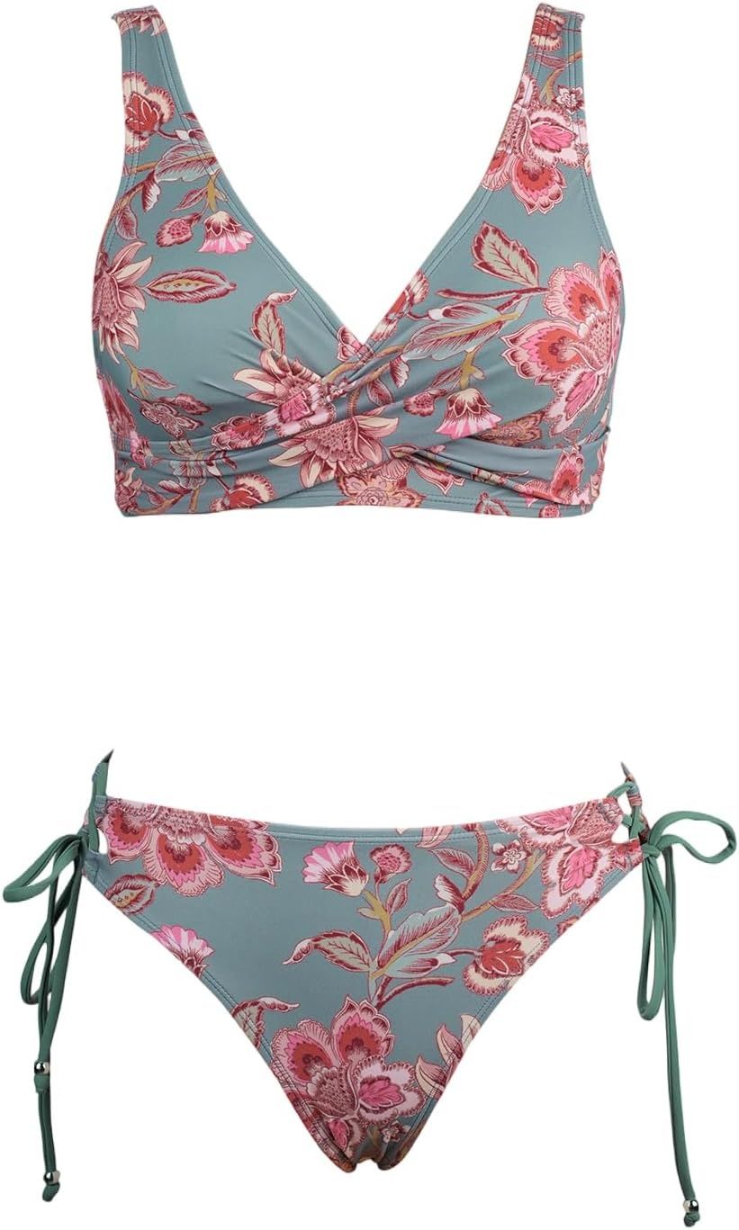 CUPSHE damski bikini dwuczęściowy w kwiaty z wiązaniem