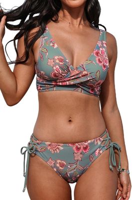 CUPSHE damski bikini dwuczęściowy w kwiaty z wiązaniem