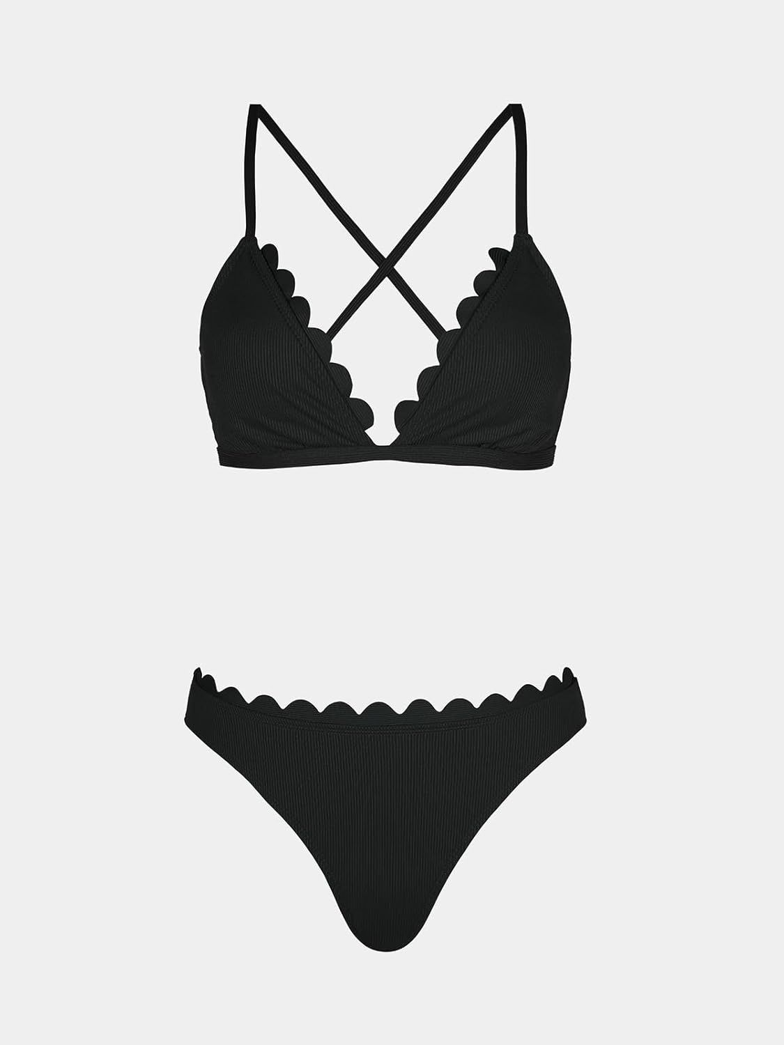 CUPSHE Dwuczęściowy strój kąpielowy damski – bikini trójkątne z falowanym brzegiem