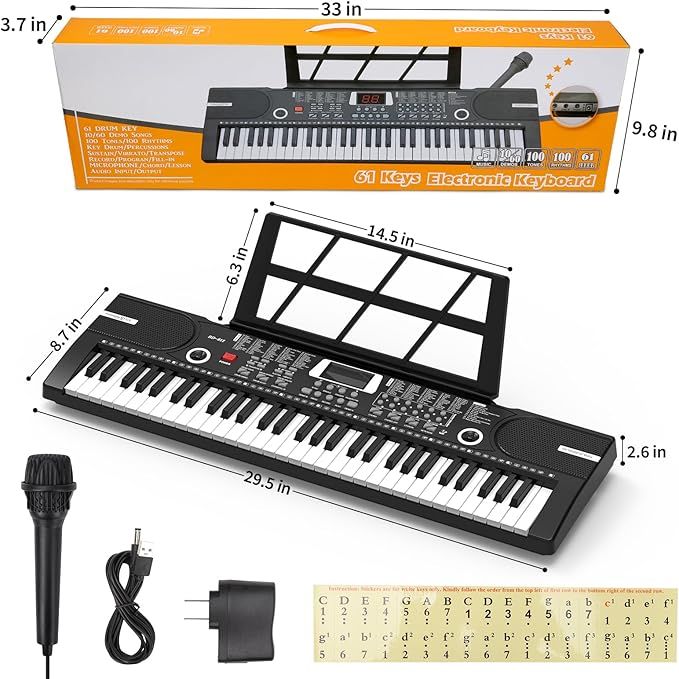 Cyfrowe pianino Aunguuk 61 klawiszy z pulpitem na nuty