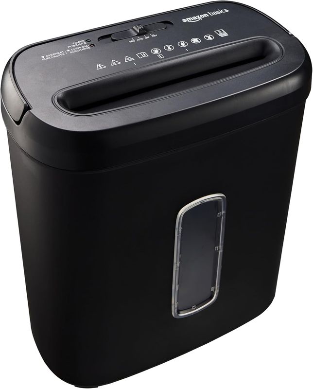 Amazon Basics Przekrój niszczarki do 8 arkuszy, papieru i kart kredytó