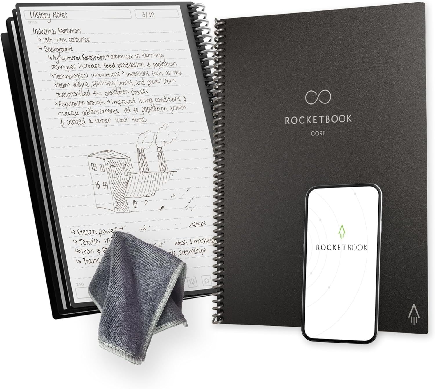 Rocketbook Core – wielokrotnego użytku notes spiralny Letter 21 × 29,7 cm, czarny