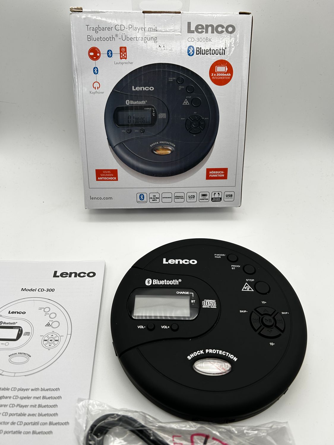 Lenco CD-300 – przenośny odtwarzacz CD/MP3 z Bluetooth, czarny