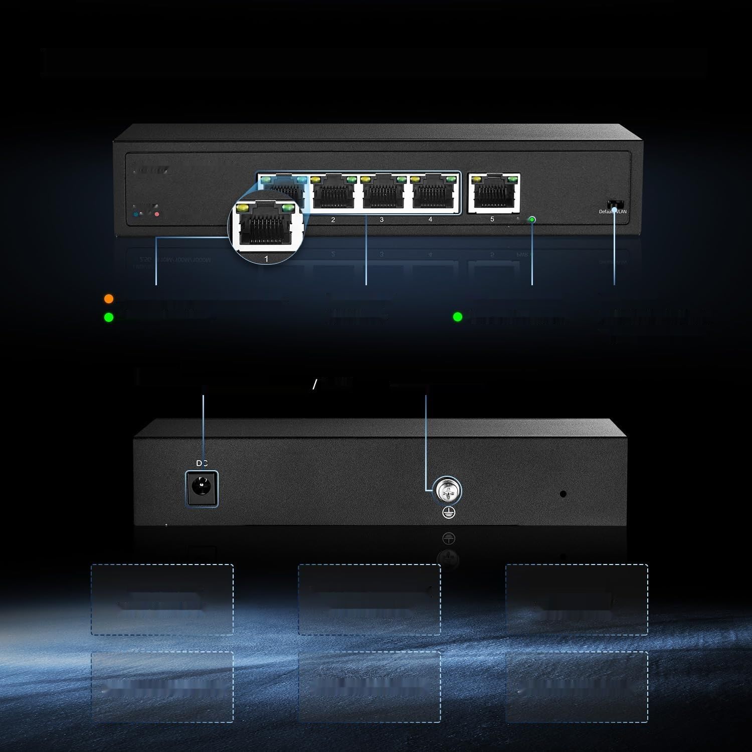 Binardat 5-portowy przełącznik 2,5G RJ45, metalowy, niezarządzany z obsługą VLAN
