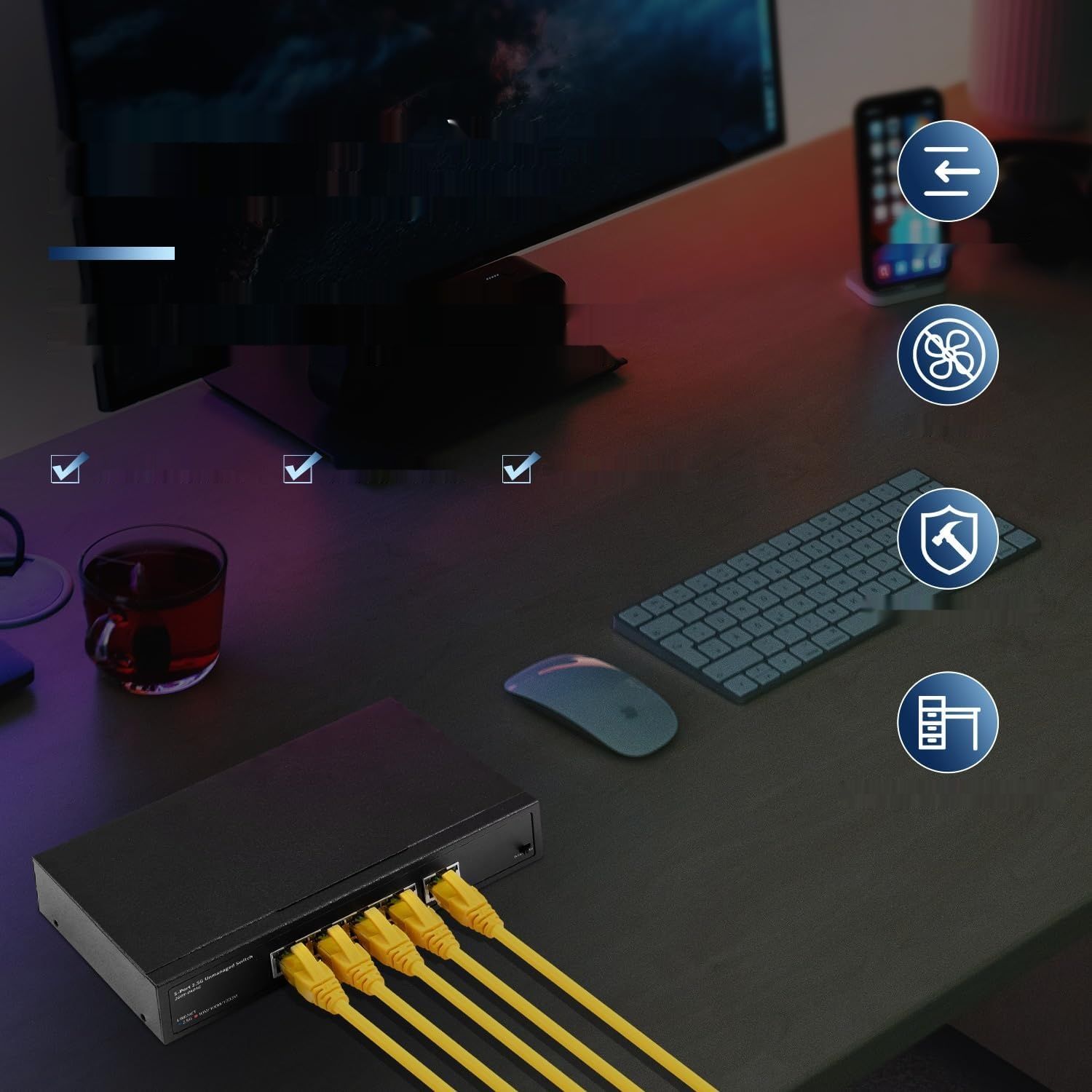 Binardat 5-portowy przełącznik 2,5G RJ45, metalowy, niezarządzany z obsługą VLAN